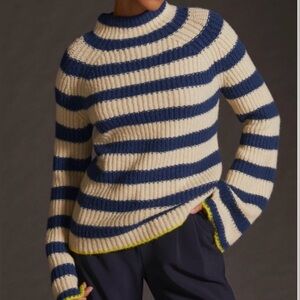 Anthropologie Maeve Navy and Cream Knit Sweater. Sz L.